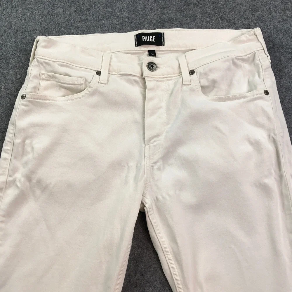 PAIGE FEDERAL Mens Jeans 32x33 Slim Straight Leg Off-White Stretch Mid Rise